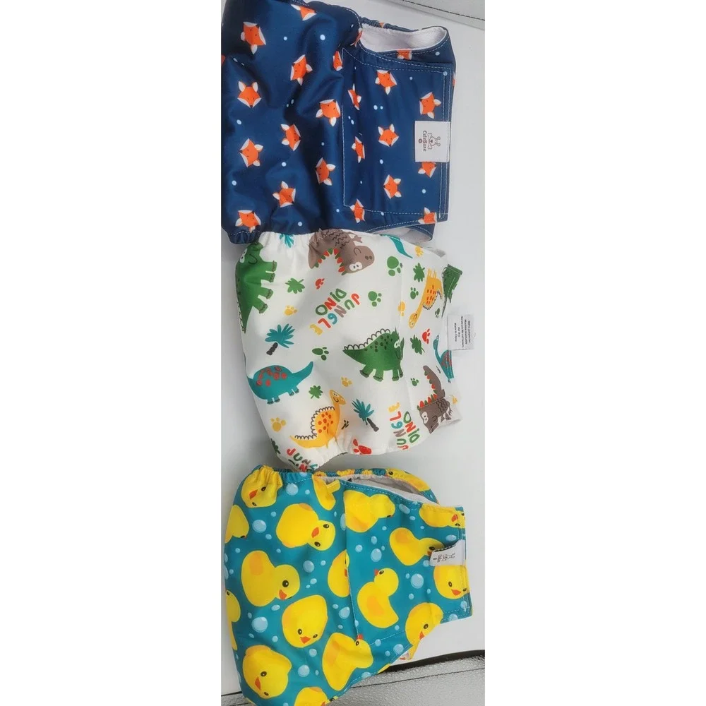 CuteBone Dog Diapers 3 Pack Reusable Washable Medium Duck Dino Fox‎ Prints